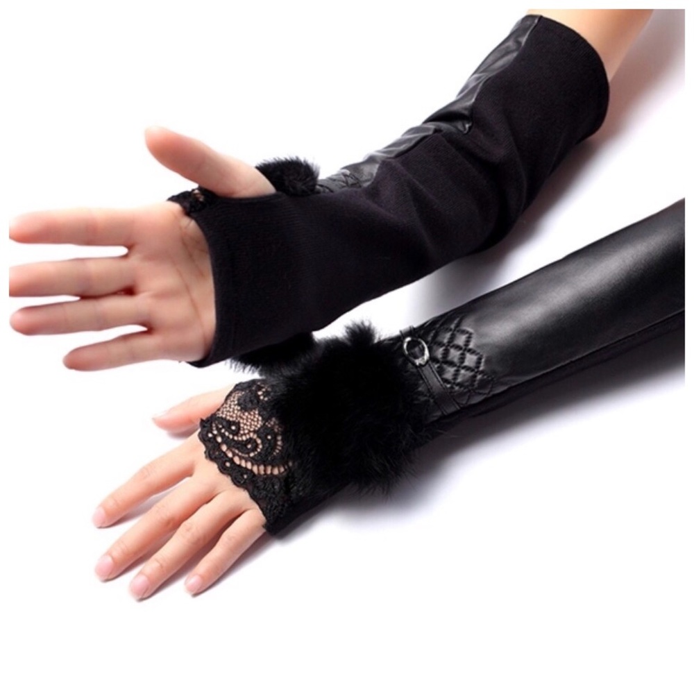 ❤️ Leather Fingerless Zoë Cashmere Lined Gloves - Picture 3 of 4